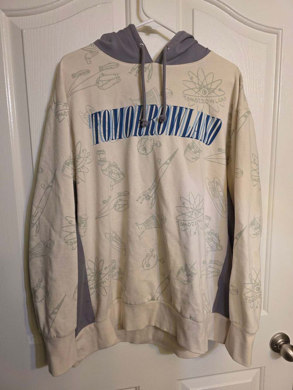 Disney Parks Tomorrowland All-Over Print Hoodie Sweatshirt Gray Cream XXL